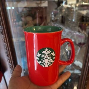 Starbucks Bold Red Mug with Green Inside